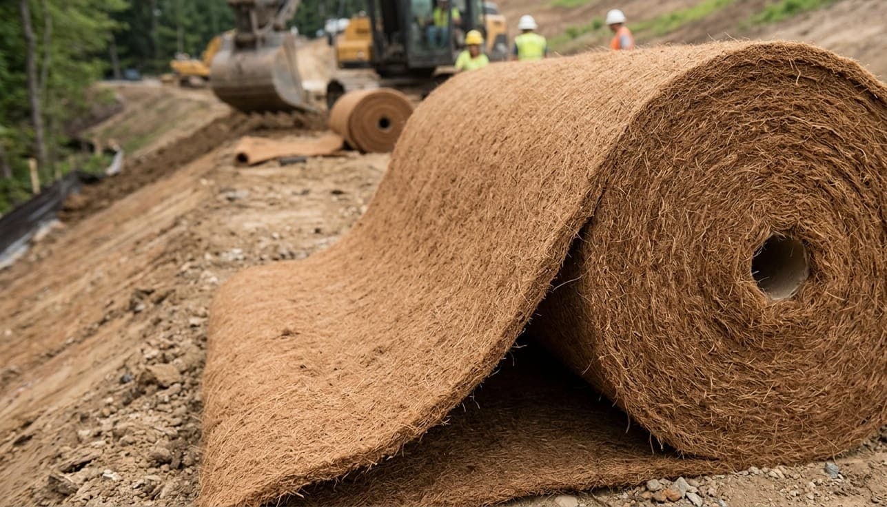 BROWN COIR NEEDLE FELT GEO TEXTILE ROLLS